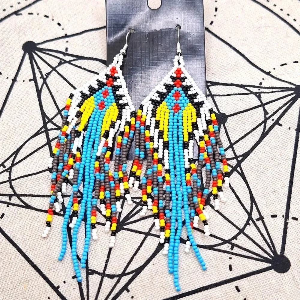 Western earrings beaded Tribal boho jewelry fringe tassels multicolor